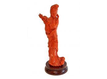 Genuine Coral Chinese Carved Coral Figure