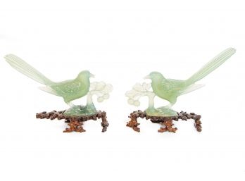 A Fine Pair Of Chinese Carved Jade Bird Figures
