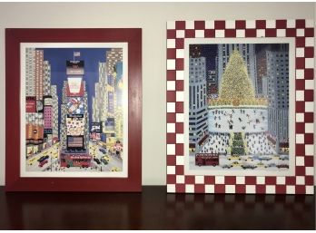 Pair Of Contemporary Folk Art Pictures Of NYC By Artist Patricia Palerimo