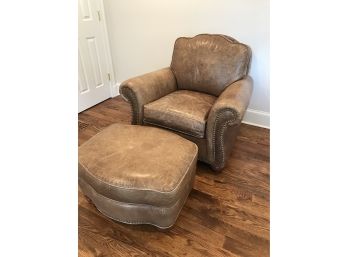 Stunning Ethan Allen Leather Chair And Matching Ottoman