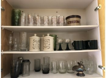 One Assorted Kitchen Cabinet, Glasses, Mugs And More