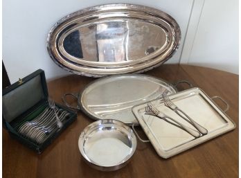 Fine Christofle Silver Plate Trays And Forks