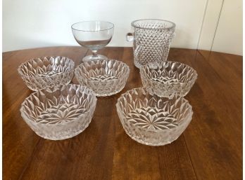 Small Cut Glass Ice Bucket, Candy Dish And Cut Glass Bowls