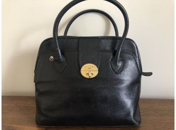 Lancel, Black Leather With Gold Tone Hardware, Vintage, Handbag 12x9