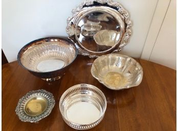 Silver Plate Cake Stand, Small Bowl With Pure Gold Wash And More