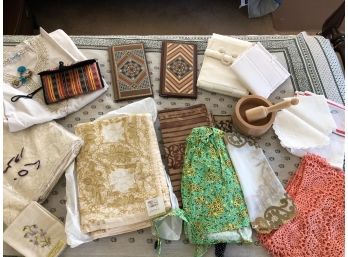 Lebanese Artisanal Gifts! Table Cloths, Linens, Mortar And Pestle, Address Books And More