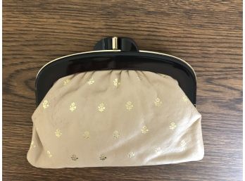 Small Leather Clutch With Lucite Handle, Vintage, Like New