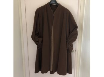 Vintage Brown Wool Swing Coat - Great Style, Pockets, Cuff Sleeve