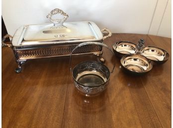 Christofle Vintage Triple Silver Plate Candy Dish Plus Covered Serving Dish With Pyrex And Candy Dish