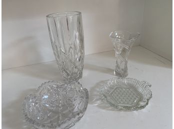 Pair Of Flower Vases, And Two Glass Dishes