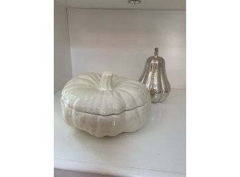 Ceramic Pumpkin  And Metallic Squash