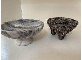 Footed Marble Bowl And Granite Mortar & Pestle