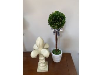 Decorative Potted Tree And Fleur De Lis Figurine