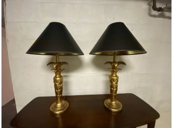Pair Of Gold Color Palm Tree Table Lamps