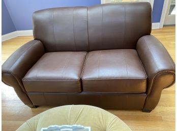 Pair Of Brown Leather Loveseats
