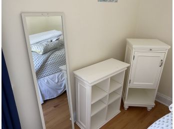 White Shelf Unit, Tall White Cabinet And Wall Mirror