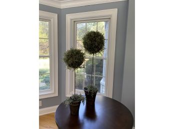 Pair Of Potted Faux Ball Topiary Trees