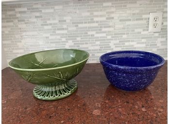 Green Footed Bowl And Blue Bowl
