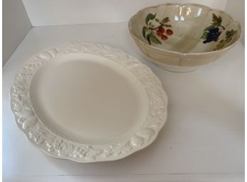 White Platter And Italian Bowl
