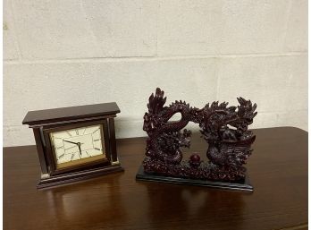 Bombay Clock With Photo Insert And Heavy Asian Decorative Figure