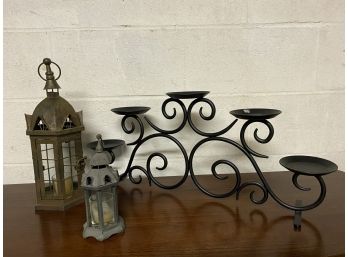 Two Lanterns And Decorative Candleholder