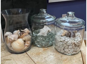 Trio Of Canisters With Seashells