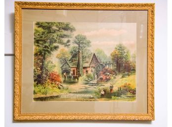 Large Gold Framed Print Of Watermill