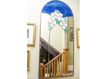 Leaded Floral Design On An Oval Top Decor Mirror