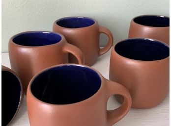 Rare & Collectable Wellfleet Pottery | Set Of 6 Umber & Cobalt Blue Mugs | Like New Condition