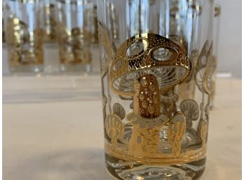 11 Piece Set | Culver LTD. Mushroom Pattern Highball Glasses | 22 K Gold Design | Vintage/ Midcentury
