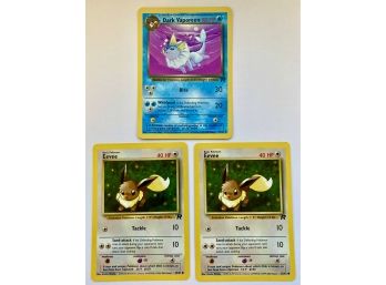 3 Card Lot 2 Of Eevee 1995, 96, 98 And One Of Dark Vaporeon 1995, 96, 98
