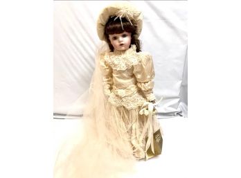 Franklin Heirloom 22' Victorian Porcelain Bride Doll Antique Lace Long Veil In Box