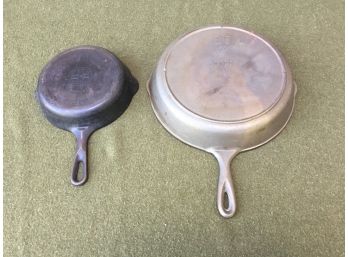 Two Nice Vintage Cast Iron Frying Pans. Griswold # 5 Frying Pan And SK 10 12' Frying Pan. D.  Made In U.S.A.