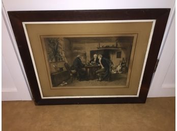 Antique Framed Print. Three Colonial Hunters Hunting Dogs, Hounds, Birds, Grouse, Ducks.