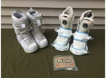Two Pair Of Like New Women’s 8US Snowboard Boots.  Millenium Three And  LTD LT150 Bindings And Hardware.