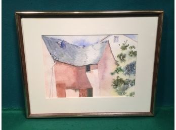 Wonderful Estate Fresh Vintage Calabi Watercolor. “Pink House”. Signed On Back By Artist. Excellent Condition.