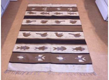 American Indian Wool Woven Blanket. Fish, Ducks And Geese.