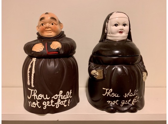 “Thou Shalt Not Get Fat” Friar & Nun Cookie Jars