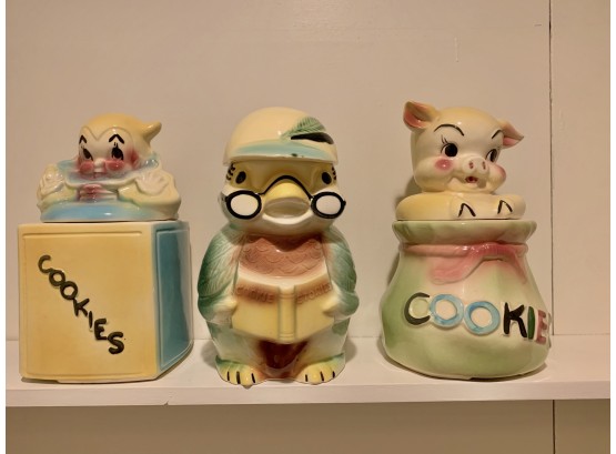 Three Pastel Cookie Jars, American Bisque And Robinson Ransbottom Co