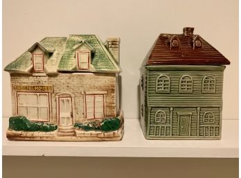 Two Vintage House Shaped Cookie Jars