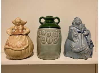 Trio Of Red Wing Pottery & McCoy Cookie Jars In Yellow, Blue & Green