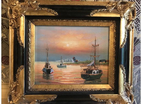 Beautiful 'Boats In Rest Oil Painting By W. Sherman