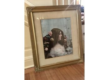 Romantic Framed Print Of Woman Holding Roses