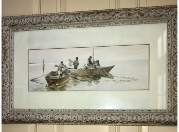 Vintage Boating Scene Watercolor Painting