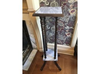 Vintage Wood And Marble Plant/display Stand