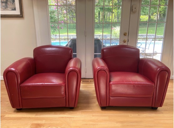 Pair Of Modern Red Leather Armchairs