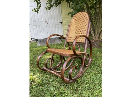 Midcentury Thronet Style Bentwood Cane Rocking Chair