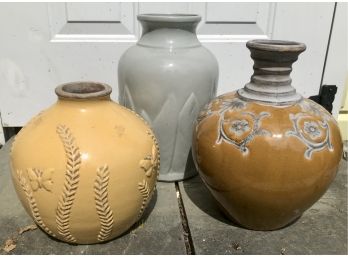 Trio Of Nature Themed Large Vases