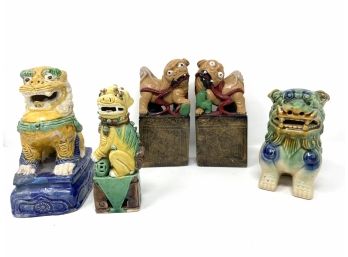 Vintage Chinese Foo Dog/guardian Lion Figurines-set Of 5