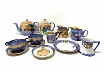 Japanese Lusterware Pearlescent Porcelain Collection, 12 Piece Set
